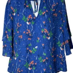 GAP Blue Floral Tie Front Blouse with Sailor Collar‎